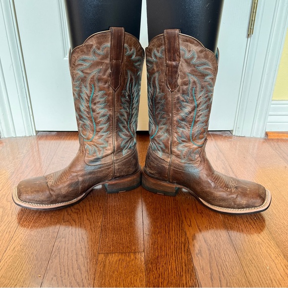 Ariat Distressed Leather Western Cowboy Boots Turquoise Stitching Womens 7B Boho - Picture 14 of 16